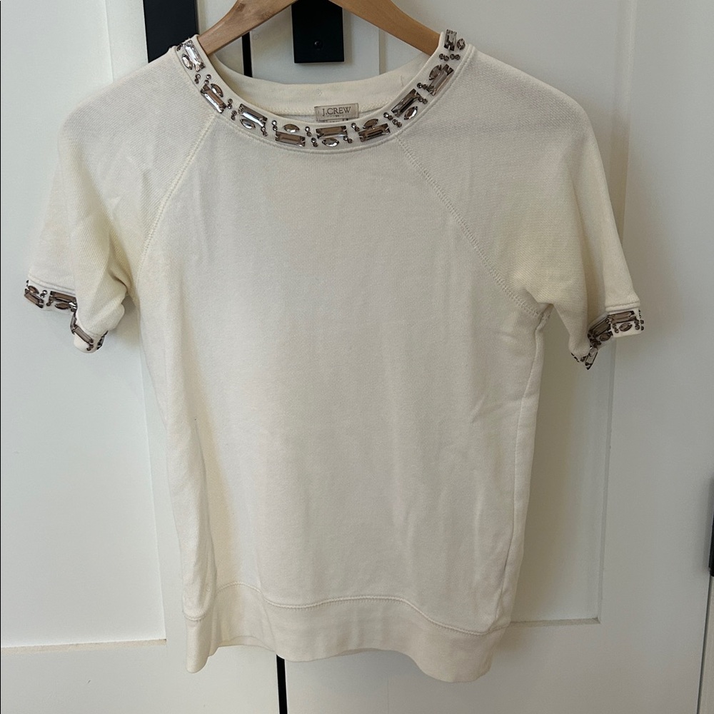 J. Crew Ivory Short Sleeve Top with Decorative Trim